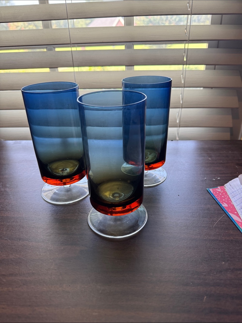 3 Mid Century Modern Footed Bluerina tumblers